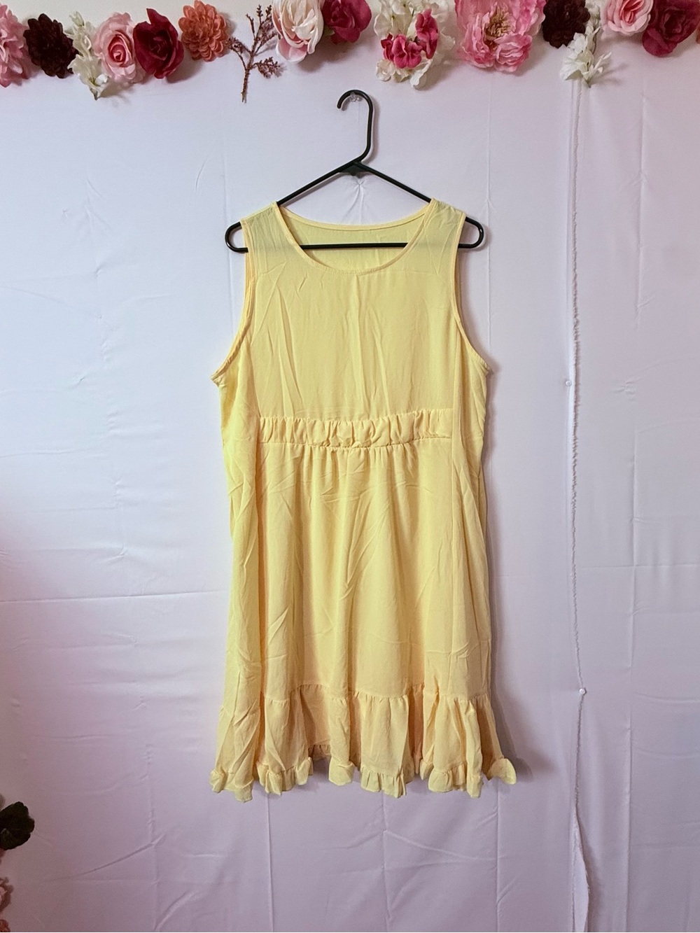 Sleeveless Yellow Ruffle-Hem Mini Dress
